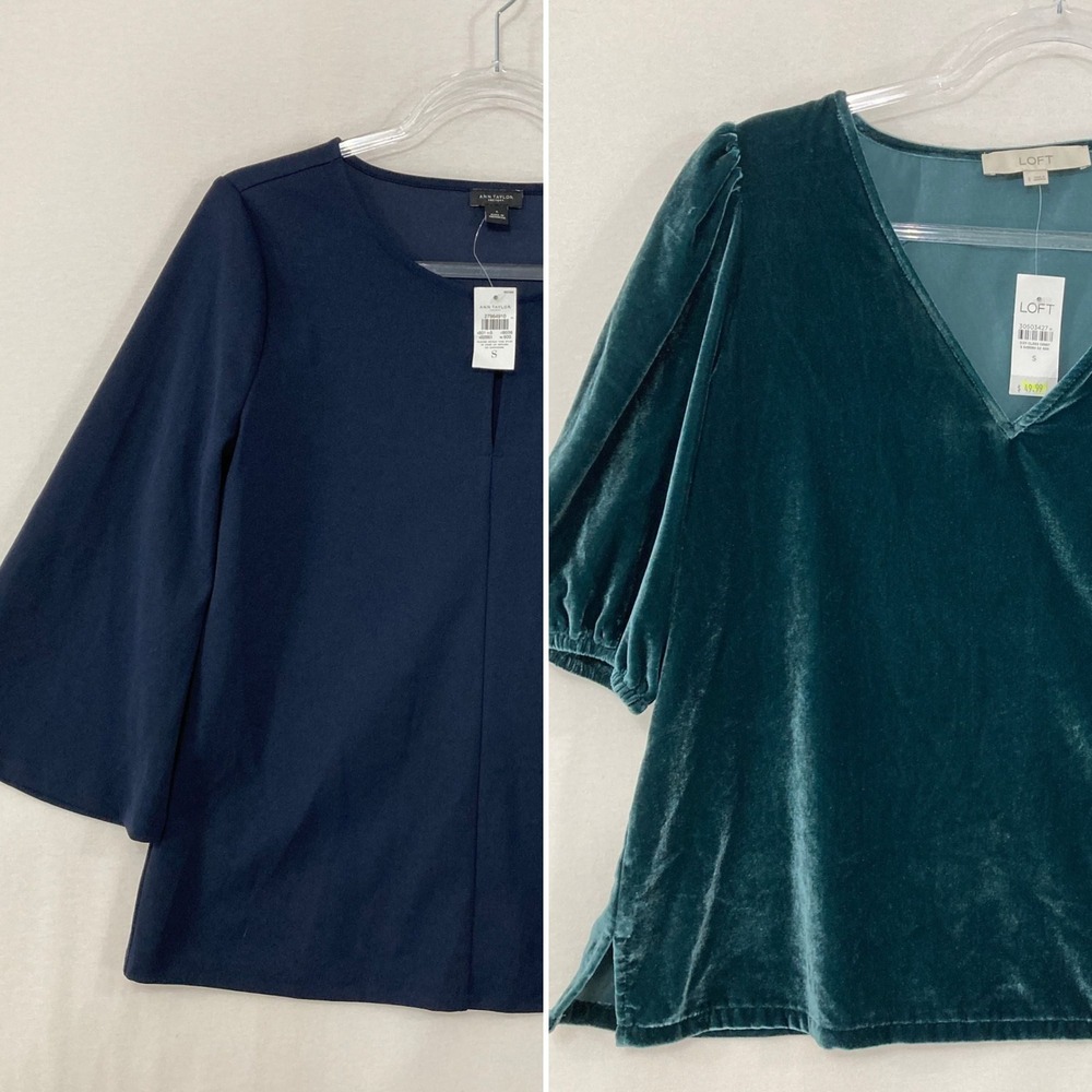 NWT Set of Two Blouses Small Ann Taylor Loft Navy and Velvet Preppy Feminine‎